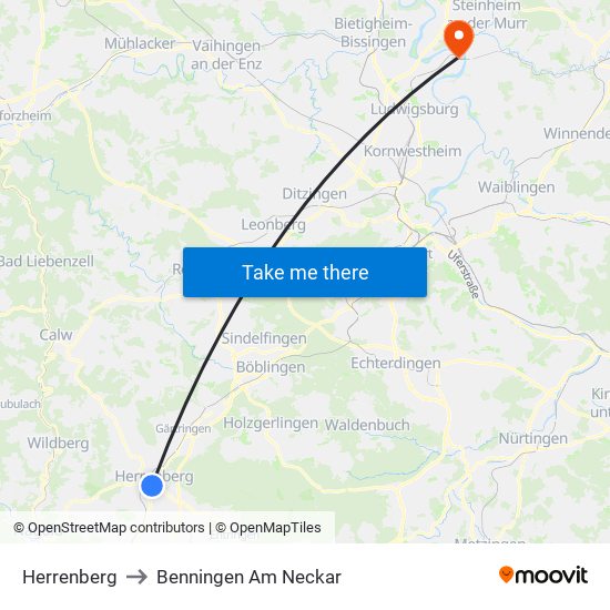 Herrenberg to Benningen Am Neckar map