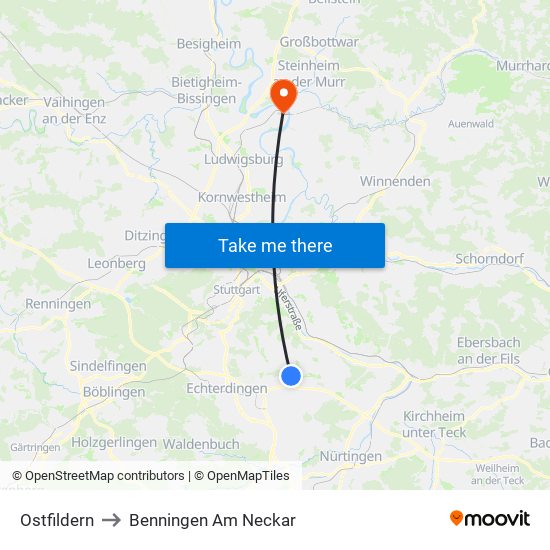 Ostfildern to Benningen Am Neckar map