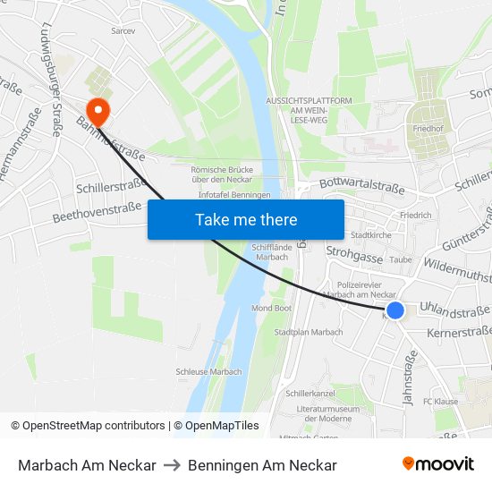 Marbach Am Neckar to Benningen Am Neckar map