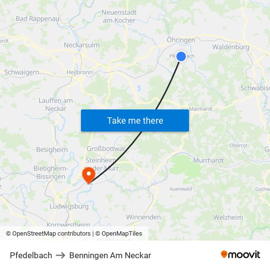 Pfedelbach to Benningen Am Neckar map