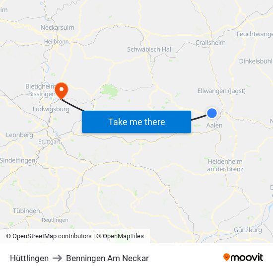 Hüttlingen to Benningen Am Neckar map