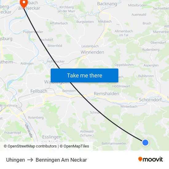 Uhingen to Benningen Am Neckar map