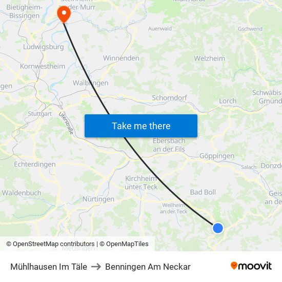 Mühlhausen Im Täle to Benningen Am Neckar map