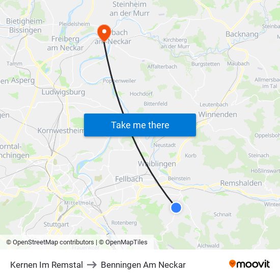 Kernen Im Remstal to Benningen Am Neckar map