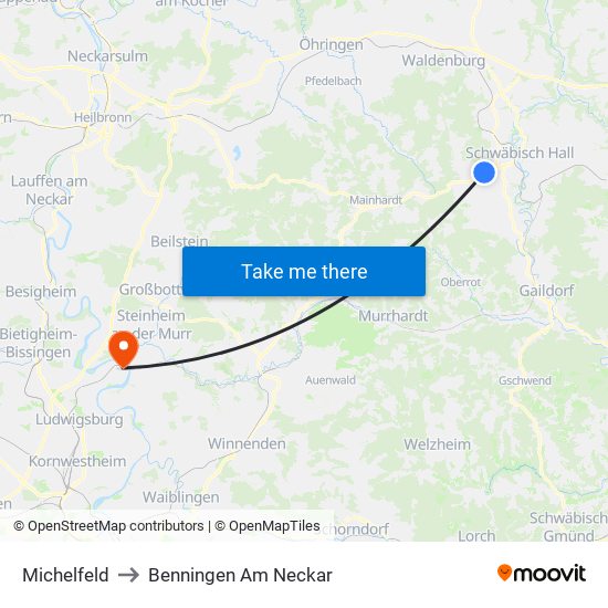 Michelfeld to Benningen Am Neckar map