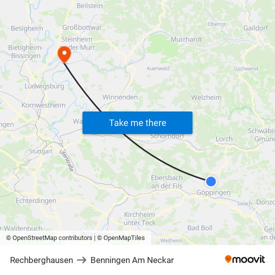 Rechberghausen to Benningen Am Neckar map