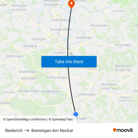 Riederich to Benningen Am Neckar map