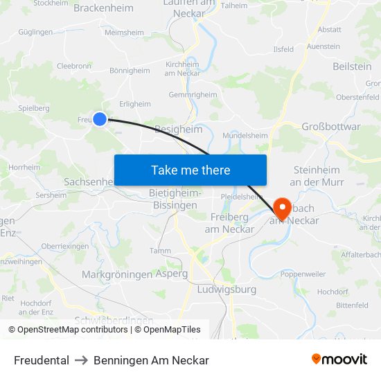 Freudental to Benningen Am Neckar map