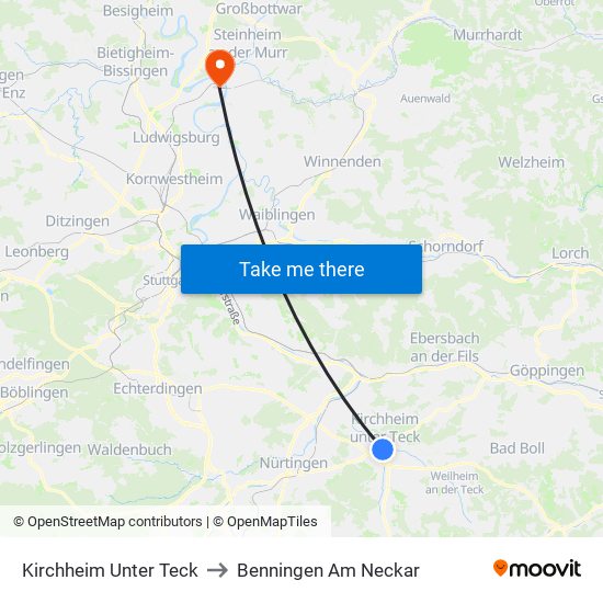 Kirchheim Unter Teck to Benningen Am Neckar map