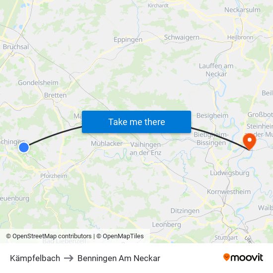 Kämpfelbach to Benningen Am Neckar map