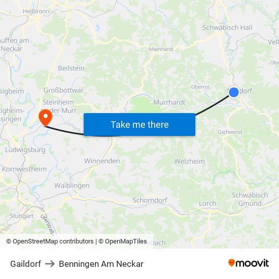 Gaildorf to Benningen Am Neckar map