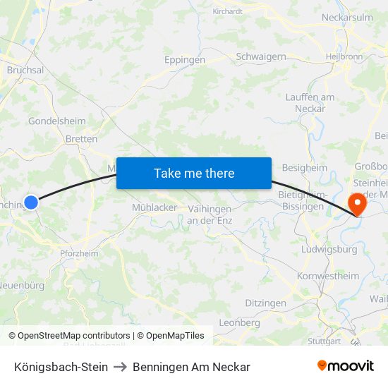 Königsbach-Stein to Benningen Am Neckar map