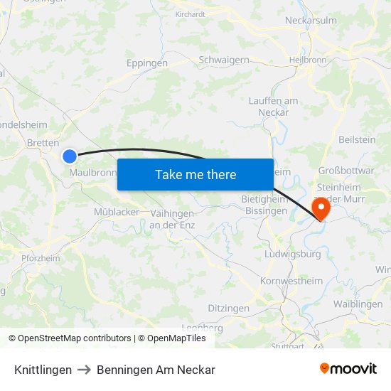 Knittlingen to Benningen Am Neckar map