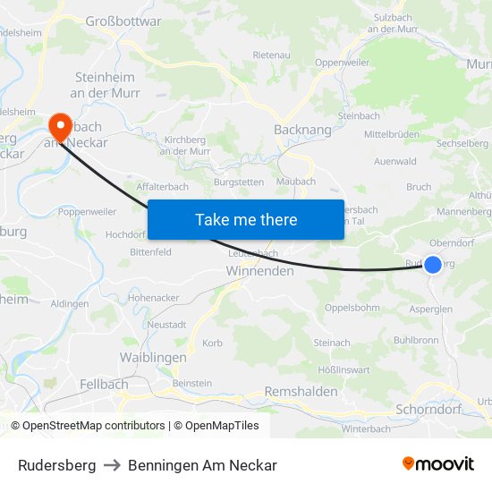 Rudersberg to Benningen Am Neckar map