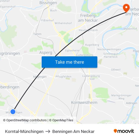 Korntal-Münchingen to Benningen Am Neckar map