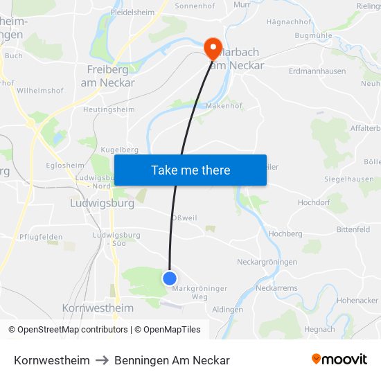 Kornwestheim to Benningen Am Neckar map