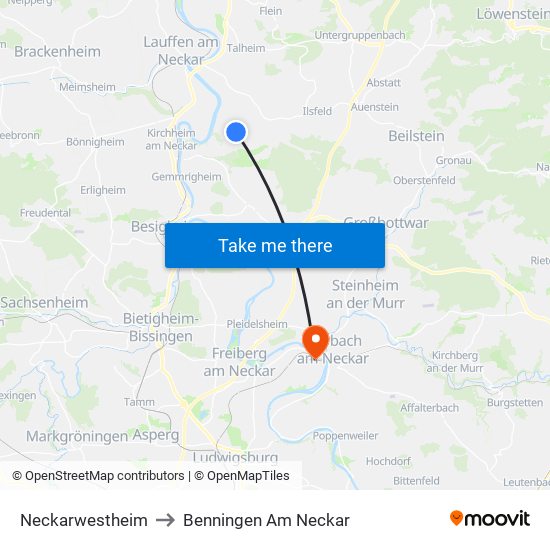 Neckarwestheim to Benningen Am Neckar map