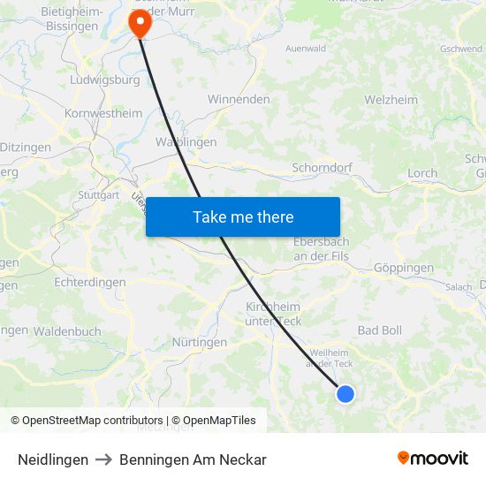 Neidlingen to Benningen Am Neckar map