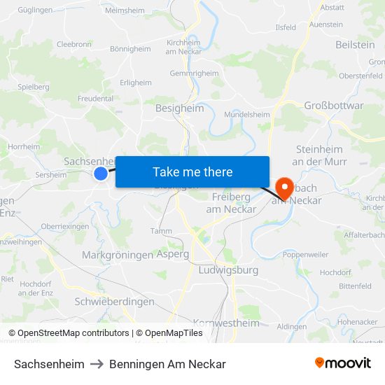 Sachsenheim to Benningen Am Neckar map