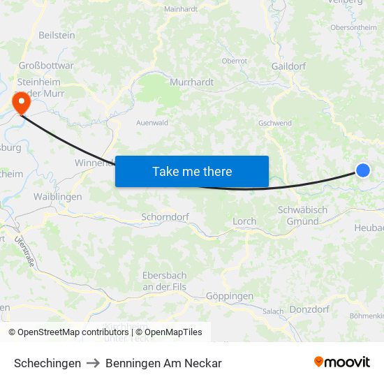 Schechingen to Benningen Am Neckar map
