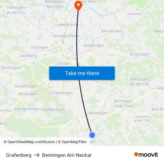 Grafenberg to Benningen Am Neckar map