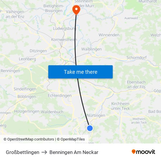 Großbettlingen to Benningen Am Neckar map