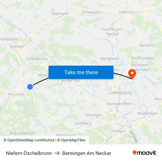 Niefern-Öschelbronn to Benningen Am Neckar map