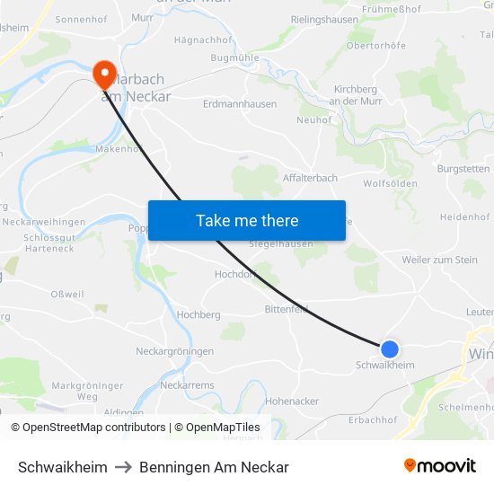 Schwaikheim to Benningen Am Neckar map