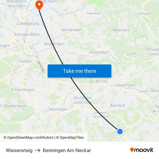 Wiesensteig to Benningen Am Neckar map