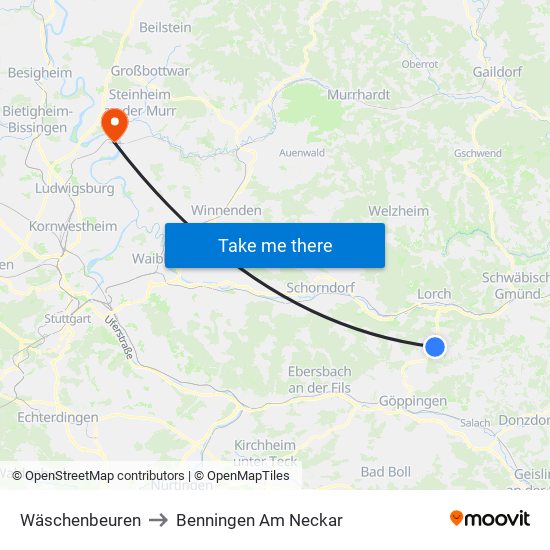 Wäschenbeuren to Benningen Am Neckar map