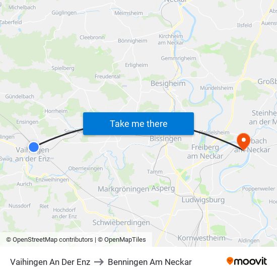 Vaihingen An Der Enz to Benningen Am Neckar map