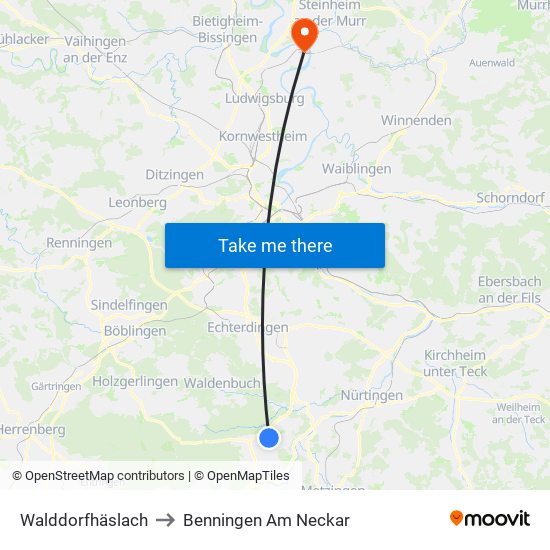 Walddorfhäslach to Benningen Am Neckar map