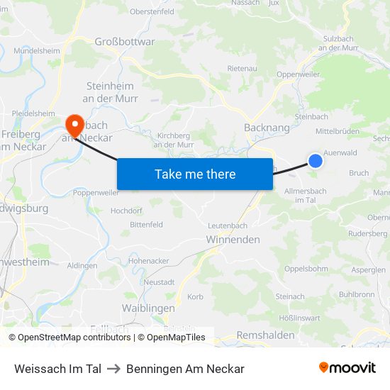 Weissach Im Tal to Benningen Am Neckar map