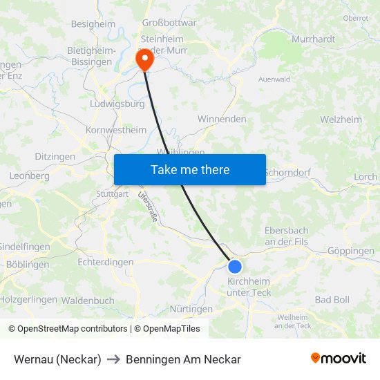 Wernau (Neckar) to Benningen Am Neckar map