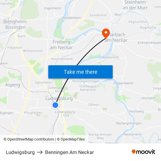 Ludwigsburg to Benningen Am Neckar map