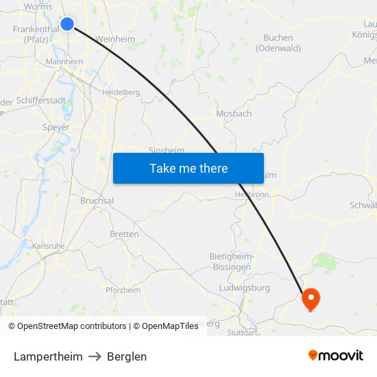 Lampertheim to Berglen map