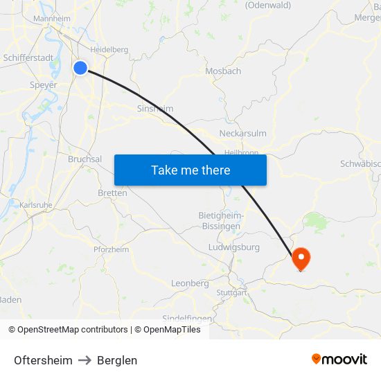 Oftersheim to Berglen map