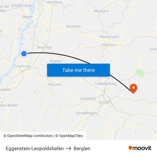 Eggenstein-Leopoldshafen to Berglen map