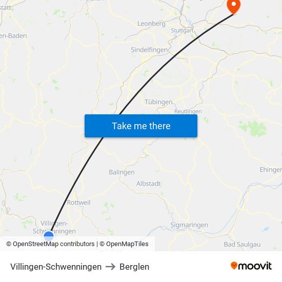 Villingen-Schwenningen to Berglen map