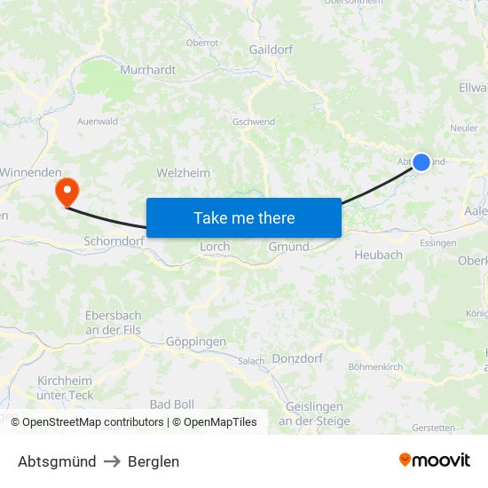 Abtsgmünd to Berglen map