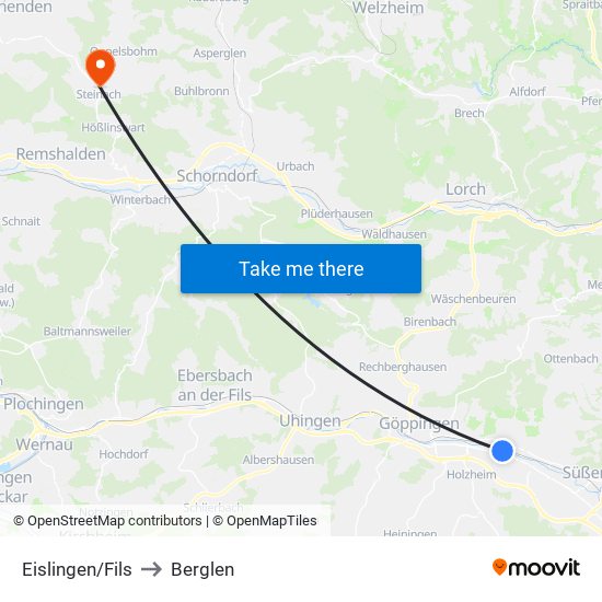 Eislingen/Fils to Berglen map