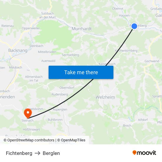 Fichtenberg to Berglen map
