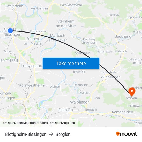 Bietigheim-Bissingen to Berglen map