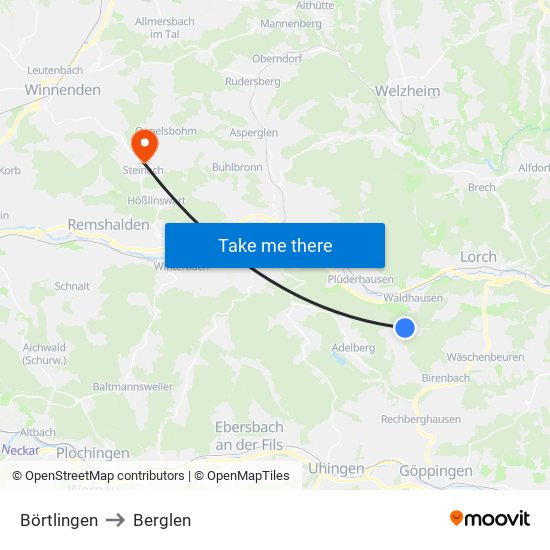 Börtlingen to Berglen map