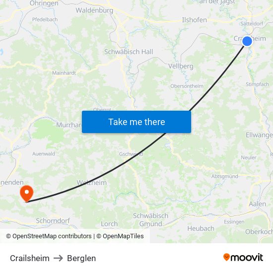 Crailsheim to Berglen map