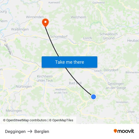 Deggingen to Berglen map