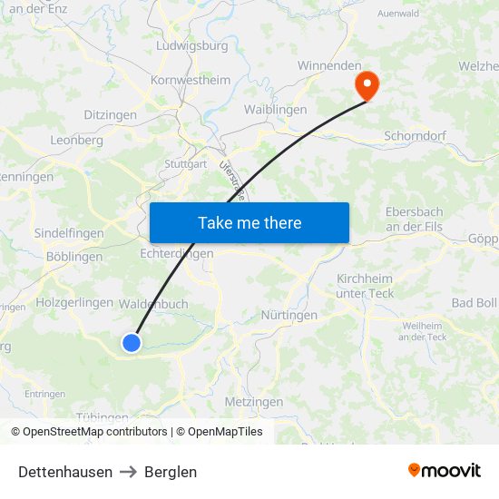 Dettenhausen to Berglen map