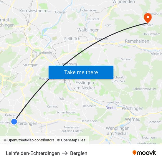Leinfelden-Echterdingen to Berglen map