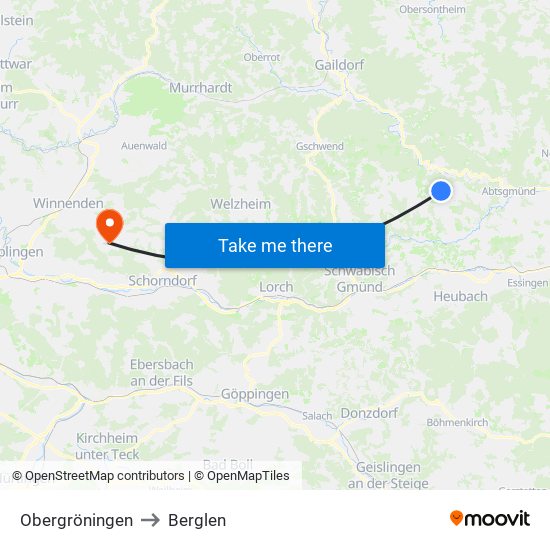Obergröningen to Berglen map