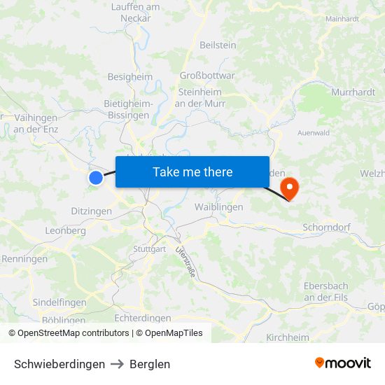 Schwieberdingen to Berglen map